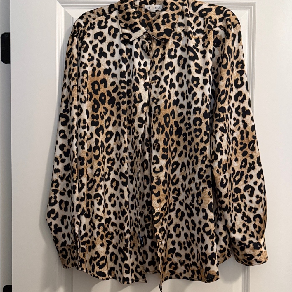 Eesome Leopard Print Blouse - Black and Brown